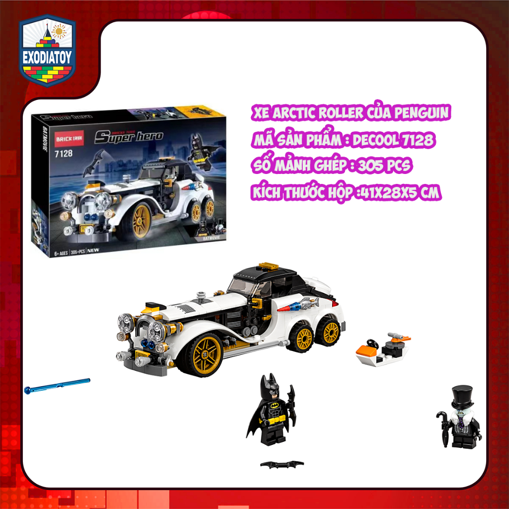 Mô hình DC Comics Batman truy đuổi Xe Arctic Roller của Penguin - DECOOL 7128