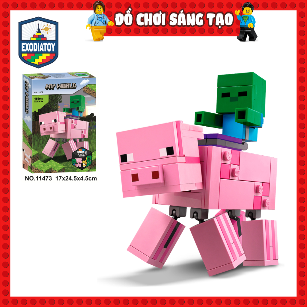 Mô hình Minecraft BigFig Pig và Baby Zombie - Đồ Chơi Lắp Ghép Sáng Tạo - BELA 11473