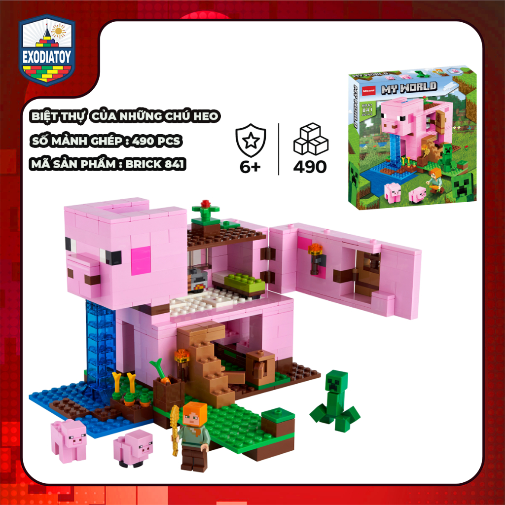 Mô hình đồ chơi phiêu lưu Thế Giới Khối Vuông : Ngôi Nhà Của Những Chú Heo - BRICK 841